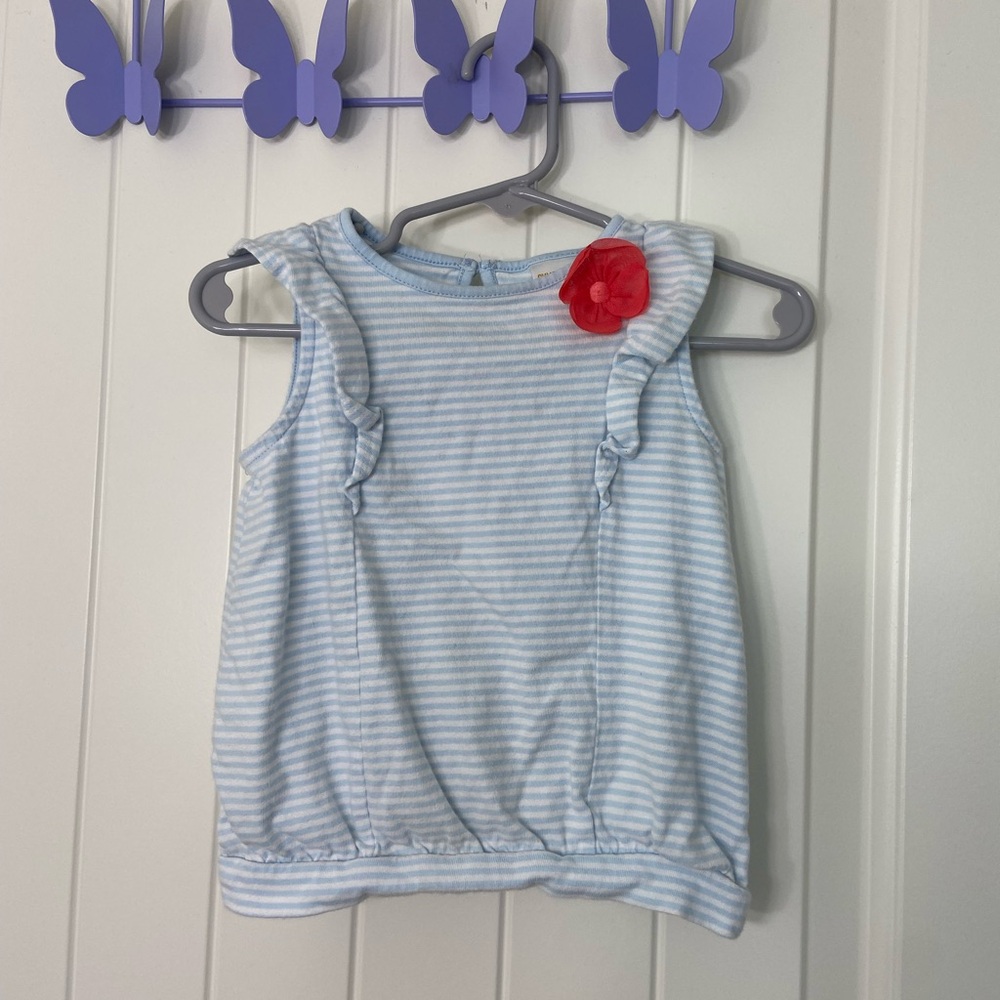 Gymboree baby girl’s‎ blue white striped ruffle sleeve flower summer spring top